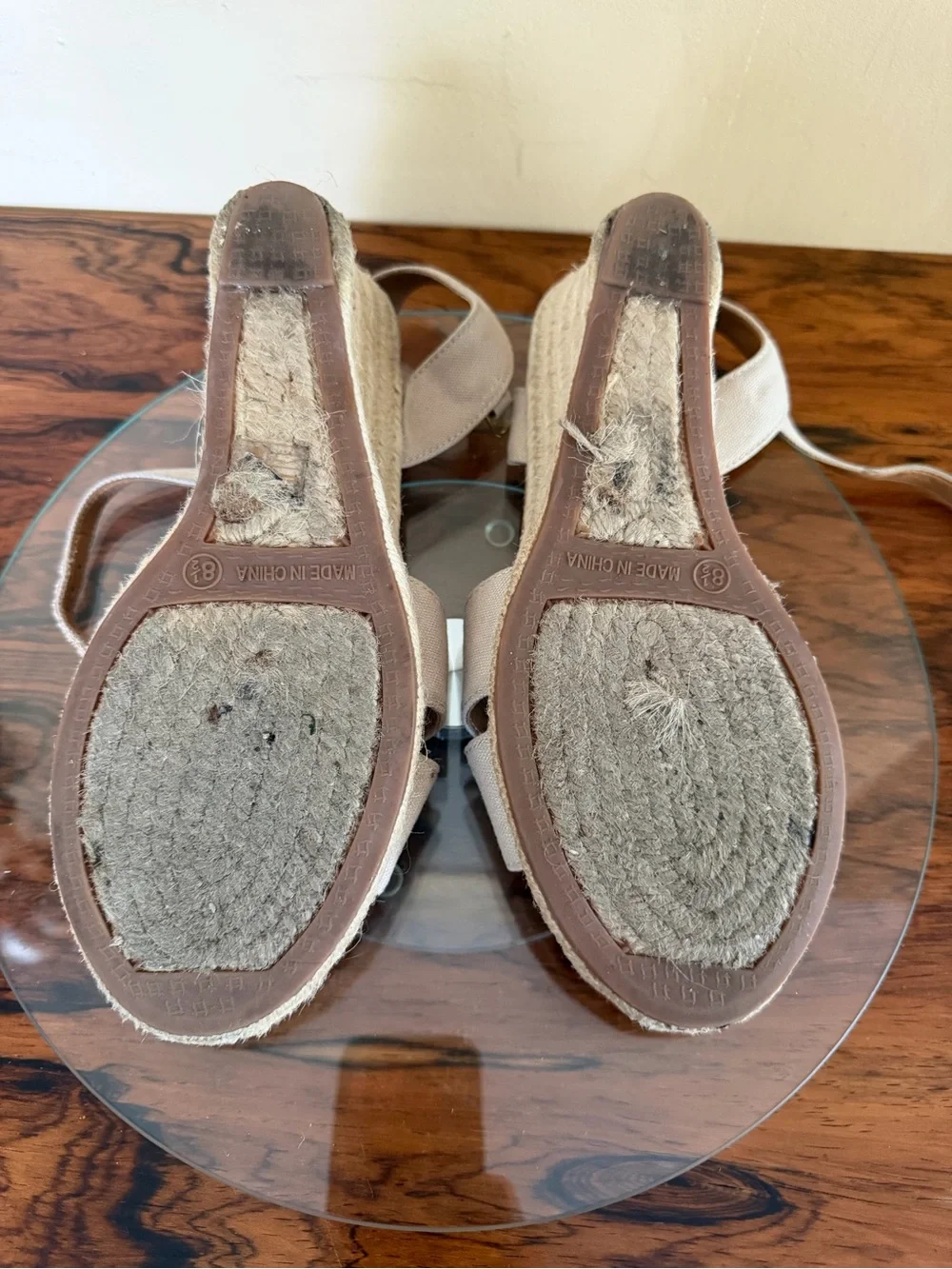J. CREW Canvas Peep Toe Wedge Espadrille Shoes in size 8.5